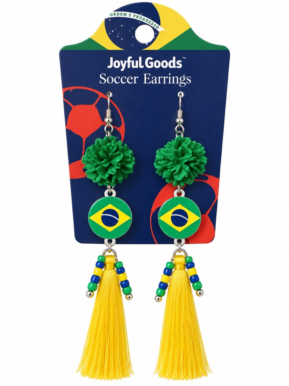 Brazil Soccer Statement Earrings – Green & Yellow Tassel Earrings